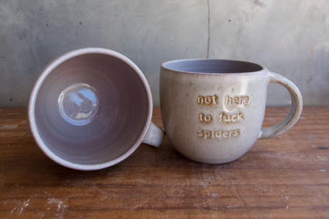 "Not here to fuck spiders" Mug